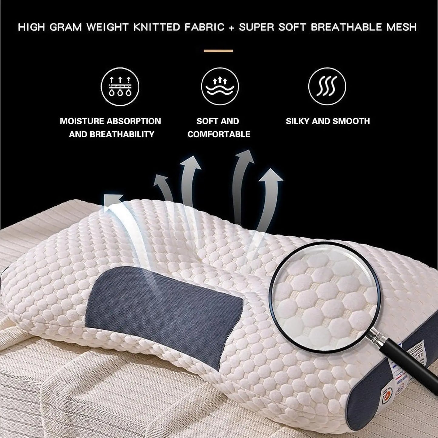 2PCS Pillow Knitted Neck Pillow for Side, Back and Prone Sleeping, Bed Pillow, Deep Sleeping, Removable Pillowcase, Bedding