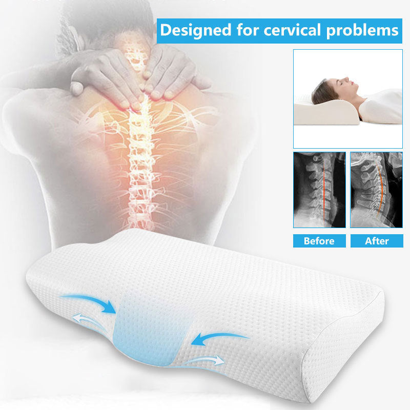 Men's and Women's Pillows Memory Foam Neck Protection Pillow Orthopedic Pillow Neck Butterfly Shape Healthy Neck Protection Slow Rebound Memory Pillow